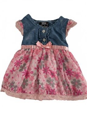 DDG Darlings Pink and Blue Floral Dress with Satin Bow - 18 month